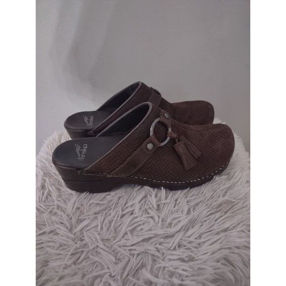 Dansko Shandy Brown Leather Snake Skin Imitation Open Heel Work Clog 39 US 8.5 - Picture 2 of 8